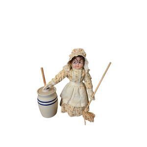 Vintage Handmade Pioneer Woman Girl Butter Churner Bonnet Long Dress Apron 70"s